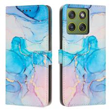 Motorola Edge 70 Fodral L&auml;der Marmor Rosa / Gr&ouml;n