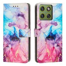 Motorola Edge 70 Fodral L&auml;der Marmor Rosa / Lila