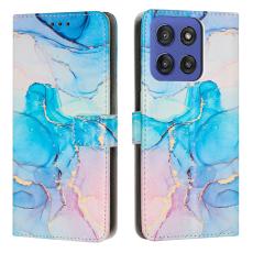 Motorola Edge 60 / 60 Fusion Fodral L&auml;der Marmor Rosa / Gr&ouml;n