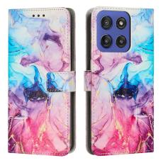 Motorola Edge 60 / 60 Fusion Fodral L&auml;der Marmor Rosa / Lila