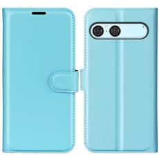 Sony Xperia 10 VII Fodral Litchi L&auml;der Bl&aring;