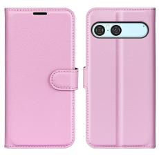 Sony Xperia 10 VII Fodral Litchi L&auml;der Ljus Rosa