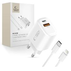 Tech-Protect 45W V&auml;ggladdare Inkl. Lightning - USB-C Kabel Vit