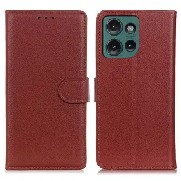 Motorola Edge 50 Fodral Litchi Läder Brun