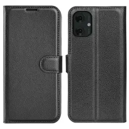 Motorola Moto G55 5G Fodral Litchi Läder Svart