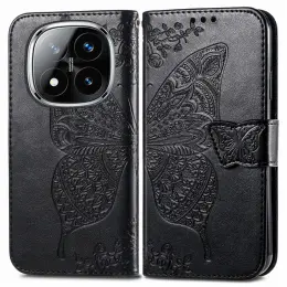Xiaomi Redmi Note 14 Pro 5G Fodral Läder Fjäril Tryck Svart
