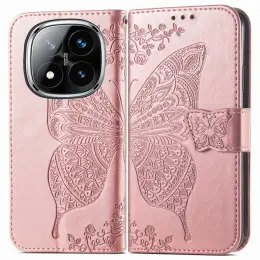 Xiaomi Redmi Note 14 Pro 5G Fodral Läder Fjäril Tryck Roséguld