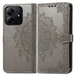 Xiaomi Redmi Note 14 5G Fodral Läder Mandala Tryck Grå