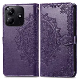 Xiaomi Redmi Note 14 5G Fodral Läder Mandala Tryck Mörk Lila