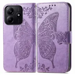 Xiaomi Redmi Note 14 5G Fodral Läder Fjäril Tryck Lila
