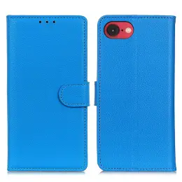 iPhone 16e Fodral Litchi Läder Blå
