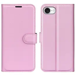 iPhone 16e Fodral Litchi Läder Ljus Rosa