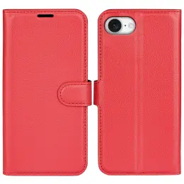 iPhone 16e Fodral Litchi Läder Röd