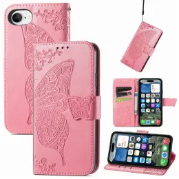 iPhone 16e Fodral Med Fjäril Tryck Rosa