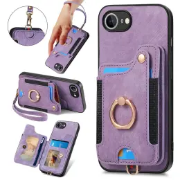 iPhone 16e Skal Med Korthållare RFID Retro Läder Lila