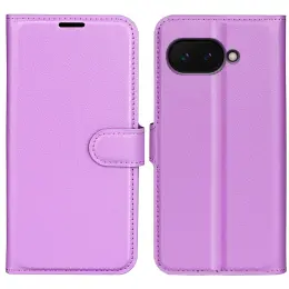 Google Pixel 9a Fodral Litchi Läder Lila
