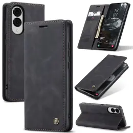 CASEME Samsung Galaxy S25 Edge Fodral Flip Läder Svart
