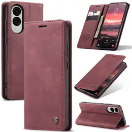 CASEME Samsung Galaxy S25 Edge Fodral Flip Läder Röd