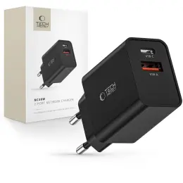Tech-Protect 30W PD QC 2x USB-C/USB-A Väggladdare Svart