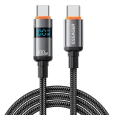 ESSAGER 1 m 100W 5A PD USB-C - USB-C Laddningskabel Svart