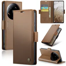 CASEME Xiaomi 14 Ultra Fodral L&auml;der RFID Brun