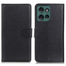 Motorola Edge 50 Fodral Litchi Läder Svart
