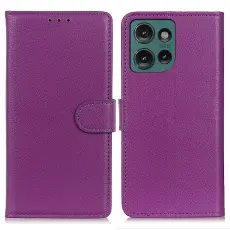 Motorola Edge 50 Fodral Litchi Läder Lila