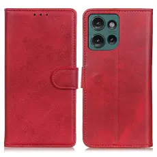 Motorola Edge 50 Plånboksfodral Läder Röd