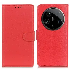 Xiaomi 14 Ultra Fodral Litchi L&auml;der R&ouml;d
