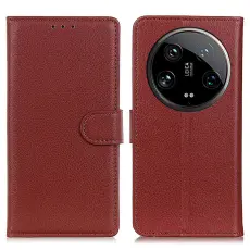 Xiaomi 14 Ultra Fodral Litchi L&auml;der Brun