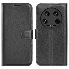 Xiaomi 14 Ultra Fodral Litchi L&auml;der Svart
