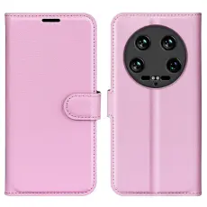Xiaomi 14 Ultra Fodral Litchi L&auml;der Ljus Rosa