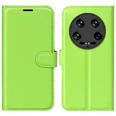 Xiaomi 14 Ultra Fodral Litchi L&auml;der Gr&ouml;n