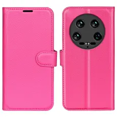 Xiaomi 14 Ultra Fodral Litchi L&auml;der Rosa