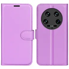 Xiaomi 14 Ultra Fodral Litchi L&auml;der Lila