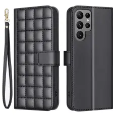 Samsung Galaxy S25 Ultra Fodral Läder Rutor Svart