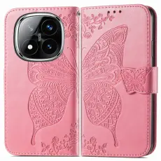 Xiaomi Redmi Note 14 Pro 5G Fodral Läder Fjäril Tryck Rosa