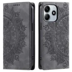 Xiaomi Redmi Note 14 4G Fodral Flip Mandala Läder Grå
