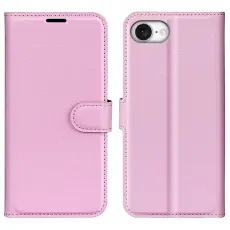 iPhone 16e Fodral Litchi Läder Ljus Rosa