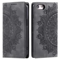 iPhone 16e Fodral Flip Mandala Läder Grå