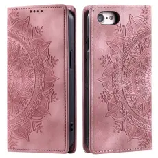 iPhone 16e Fodral Flip Mandala Läder Roséguld