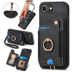 iPhone 16e Skal Med Korthållare RFID Retro Läder Svart
