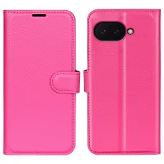Google Pixel 9a Fodral Litchi Läder Rosa