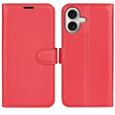 iPhone 17 Fodral Litchi Läder Röd