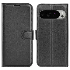Google Pixel 10 Pro XL Fodral Litchi Läder Svart