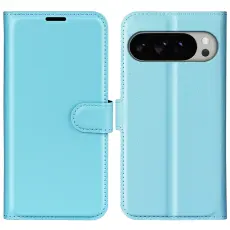 Google Pixel 10 Pro XL Fodral Litchi Läder Blå