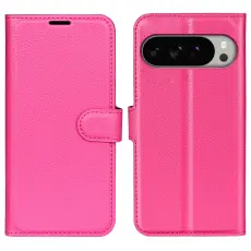 Google Pixel 10 Pro XL Fodral Litchi Läder Rosa