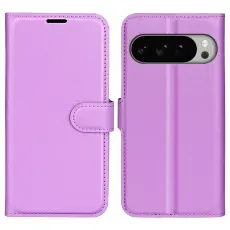 Google Pixel 10 Pro XL Fodral Litchi Läder Lila
