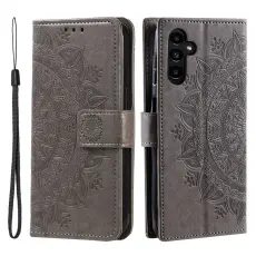 Samsung Galaxy S25 FE Fodral Mandala Läder Grå