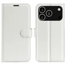 iPhone 17 Pro Fodral Litchi Läder Vit